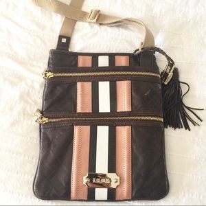 LAMB GWEN STEFANI BROWN LEATHER STRIPED CROSSBODY
